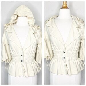 Song of Love Detachable Hood Bubble 3/4 Sleeve Elastic Waist Knit Cream Jacket M